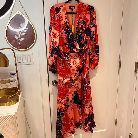 NWT Alexia Admor Floral Tala Wrap Long Sleeve Midi Dress Sz 12 - Picture 3 of 12